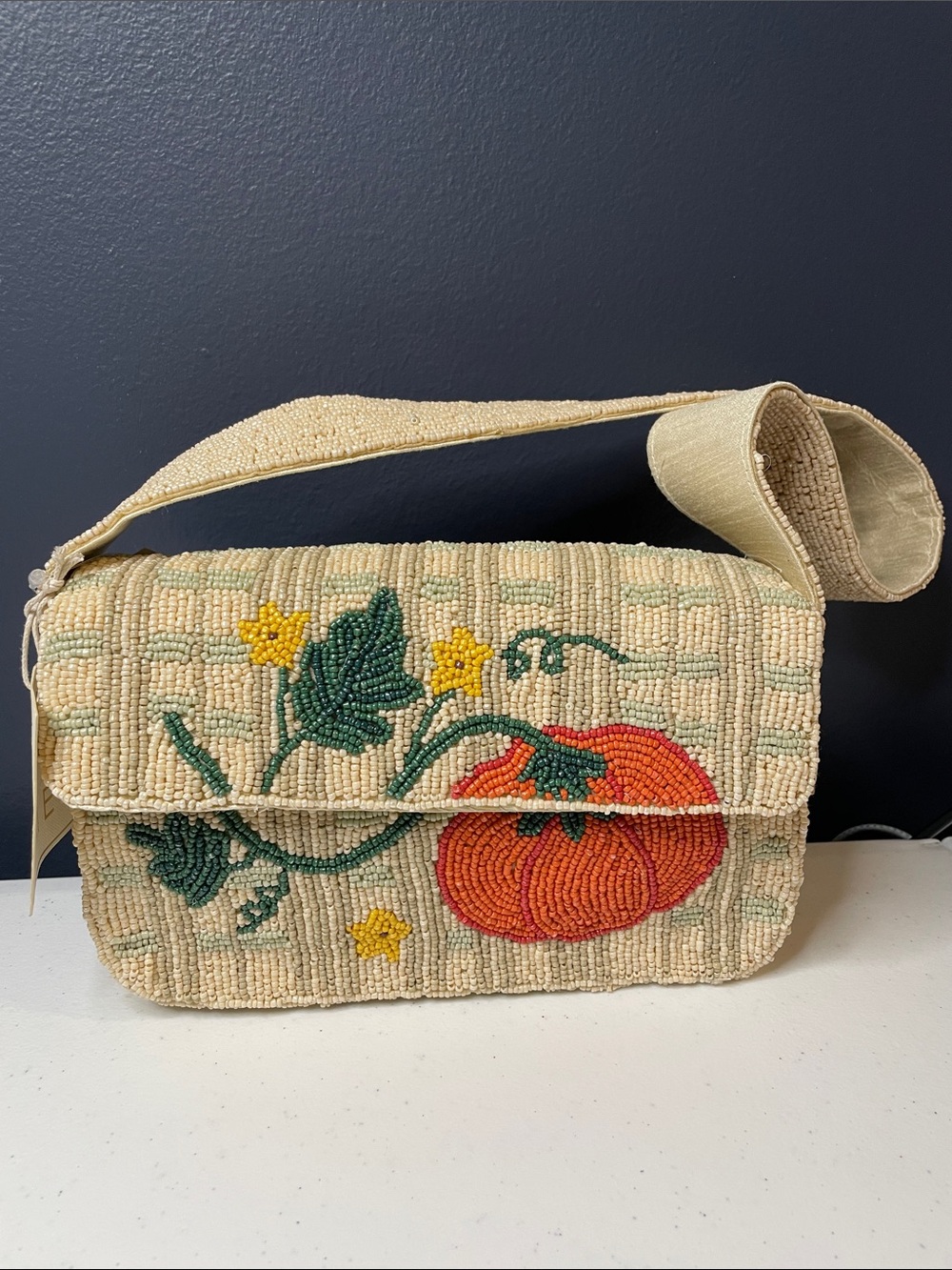 Sol and Mer Cream Beaded Pumpkin Shoulder Bag